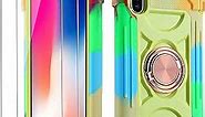 Cookiver for iPhone X/iPhone Xs Case 5.8 Inch with Ring Stand, with 2 Pack Glass Screen Protector,Heavy-Duty Shockproof Rugged Military Grade Cover with Magnetic Car Mount (Rainbow Green)