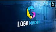 How to Make a 3D Glass Logo Mockup on Blue Office Wall using Adobe Photoshop
