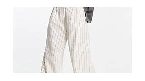 Bershka high waisted wide leg linen trousers in ecru stripe | ASOS