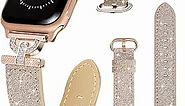 Bling Leather Compatible with Apple Watch Bands 44mm Women, Dressy Fancy Shiny Apple Watch Band 42mm 45mm for iWatch Series 9 8 7 6 5 4 3 2 1 SE with Rhinestone D-Shape Metal Buckle