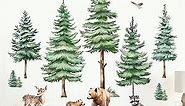 decalmile Large Pine Tree Wall Decals Woodland Animal Bear Wall Stickers Baby Nursery Kids Room Bedroom Wall Decor