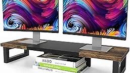 WESTREE Dual Monitor Stand Riser, Wood and Steel Monitor Stand Riser, Computer Monitor Stand for 2 Monitors, Multi-Purpose Desktop Storage Stand for Computer,Laptop,Printer,TV