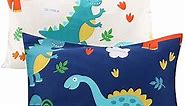 UOMNY Pillowcase 2 Pack, 100% Polyester, Dinosaur Design, Fits Pillows 13x18 or 12x16 inch, Toddler Pillow Cover for Kids Bedding, Breathable, Soft, Indoor, 400 Thread Count, Pillowcase Set