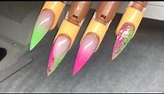 Acrylic nails, Lime green and pink nails design