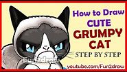 How to Draw a Grumpy Cat Cute + Easy | Fun2draw (Online Cartooning Lessons)