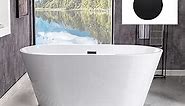 WOODBRIDGE 54" Acrylic Freestanding Bathtub Contemporary Soaking White Tub with Matte Black Overflow and Drain,B1702-MB