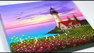 Sunset Lighthouse Painting | Seascape Painting in Acrylic | Painting For Beginners