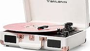 Vinyl Record Player Bluetooth Vintage 3-Speed Portable Suitcase Turntables with Built-in Speakers, Belt-Driven LP Player Support USB Recording AUX-in RCA Line Out Headphone Jack, White