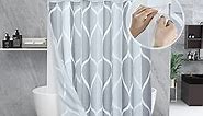 No Hook Grey Shower Curtain with Snap in Fabric Liner Set - Hotel Style with See Through Mesh Top Window, Modern Geometric Waterdrop Design,Water-Repellent & Washable, 71x74 INCH