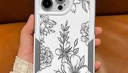 Burmcey for iPhone 13 Pro Max Case White Gray Flower Floral, Cute [10ft Drop Tested] Heavy Duty Tough Rugged Full Body Protection Shockproof Women Girls Case for iPhone 13 Pro Max 6.7''