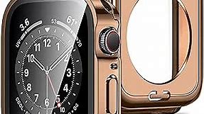 Amizee 2 in 1 Case [2-Pack] Compatible with Apple Watch Series 9 Series 8 Series 7 41mm with Built-in Screen Protector, Straight Edge Hard PC Full Body Protective Cover for iWatch 41mm, Rose Gold