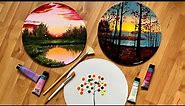 3 Acrylic landscape painting on round canvas / 3 Acrylic Painting