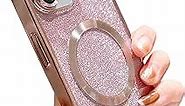 Fycyko Compatible with iPhone 12 Case Magsafe Glitter,Bling Luxury Cute Flexible Magnetic Phone Case Camera Protection Shockproof for Women Girl Men Design for iPhone 12 6.1 inch-Pink