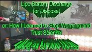 Lipo Battery Discharge for Disposal- Salt Water, Load, Charger Discharge, and other Methods