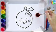 How to draw a cute Lemon - Lemon Coloring page for kids - Watercolor Lemon