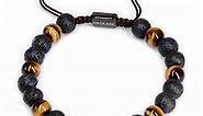 Triple Protection Crystal Bracelets for Men, Premium Tiger Eye Bracelet Lava Healing Bracelet Fathers Day Gift, HASKARE Handmade Cross Stress Relief Beads Bracelets Mens Jewelry Gift for Dad Grandpa