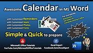 MS Word - Monthly Customized Calendar with Reminders (For Office Use)