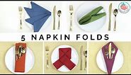 5 EASY Napkin Folding Tutorials - Folding Napkins Techniques (Cloth Napkins)