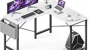 Sweetcrispy L Shaped Computer Desk - Gaming Table Corner Desk 50 Inch PC White Writing Desk Study Desks with Wooden Desktop CPU Stand Side Bag Reversible for Home Office Room Small Space