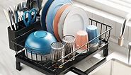 iSPECLE Dish Drying Rack with Drainboard - Compact Dish Racks for Kitchen Counter or in Sink, Small Dish Drainer with Utensil Holder and Drain Spout, Black