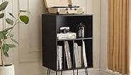 Record Player Stand with Vinyl Storage, Vinyl Record Storage Cabinet Holds Up to 150 Albums, End Table for Record Player, Turntable Stand with Record Storage for Living Room, Black