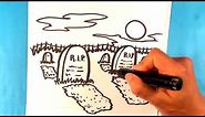 How to Draw Graveyard - Halloween Drawings Step by Step