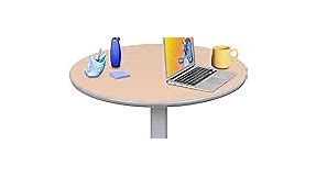 Stand Steady Adjustable Height Round Table - Ergonomic Sit to Stand Desk, Side Table, High Top Cocktail Cafe Table - Ideal for Saving Space and Comfortable Sitting (White/Maple, 31.5in x 28-42.5in)