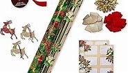 Papyrus Vintage Christmas Wrapping Paper Set, Holiday Traditions (2 Rolls 40 sq. ft., 3 Bows, 1 Ribbon, 3 Gift Tags, 12 Labels)