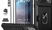 LMDAMZ Wallet Case for iPhone Xr, Credit Card Slot Sliding Door Hide Portable Design, Heavy Duty Double Layer Hybrid Cushioned Rubber Bumper Protection Suitable for iPhone Xr 6.1 Inches Male-Black