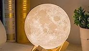 Mydethun 3D Moon Lamp with 5.9 Inch Wooden Base - Gifts for Women, LED Night Light, Mood Lighting with Touch Control Brightness for Home Décor, Bedroom, Kids Birthday Moon Light Gift - White & Yellow