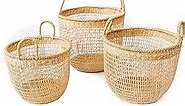 LiLaCraft Set of 3 Floppy Seagrass Baskets, Natural Woven Storage Basket, Woven Storage Baskets for Laundry, Seagrass Planter Baskets, Decorative Seagrass Baskets for Bathroom, Bedroom, Living Room