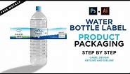 Purely Aqua Label Product Packaging Design in Illustrator/Photoshop | 3D Bottle Mockup