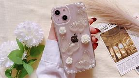 Faneiy for iPhone 13 Mini Case with Charm Chain Butterfly Flower 3D Cute Phone Case,Crystal Clear Shiny Case with Wrist Bracelet Pearl Shockproof for iPhone 13 Mini Case 5.4''