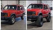 98 Jeep Cherokee XJ gets a 4 1/2 inch lift. from Fat Bob's Garage. Zone Off Road brand lift kit.