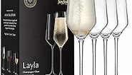JoyJolt Champagne Flutes – Layla Collection Crystal Champagne Glasses Set of 4 – 6.7 Ounce Capacity – Ideal for Home Bar, Special Occasions – Made in Europe