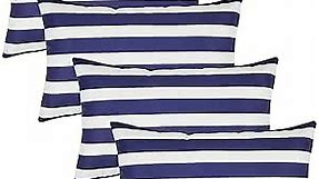 cygnus 12x20 Inch Navy Blue and White Stripe Lumbar Throw Pillow Covers Outdoor Waterproof Polyester for Patio Furniture Tent Outside Set of 4