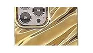 for iPhone Case Cute 3D Crease Water Ripple Wave Shape Curly Frame Design Glitter Soft Silicone Protective Bumper Women Girl Slim Shockproof (Gold,iPhone 15 Pro)