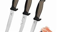 Mossy Oak 3-Piece Fishing Fillet Knife Set with Protective Sheath, Stainless Steel Filet Knives with Non-Slip Handle, Bait Knife for Filleting and Boning, Perfect for Fresh or Saltwater (Brown)