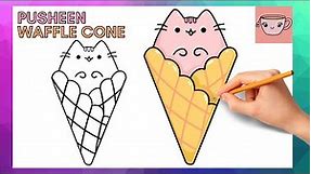 How To Draw Pusheen Cat - Waffle Cone | Cute Easy Step By Step Drawing Tutorial