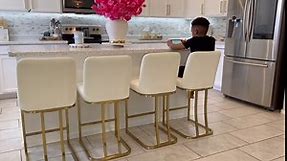 MAISON ARTS Off White & Gold Counter Height Bar Stools with Backs Set of 2 for Kitchen Counter 24 Inch Modern Barstools Upholstered Farmhouse Bar Chairs Faux Leather Island Stools