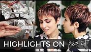 How to do Highlights on a Short Pixie Haircut (easy technique!) with BONUS Rose Gold color formula!