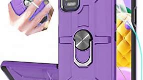 Compatible for LG K52 Phone Case, K42 / K62 / Q52 Case, [HD Screen Protector] Shockproof Defender Cover with Rotatable Ring Kickstand Fit Magnetic Car Mount-Purple