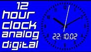 12h Hour Clock Analog+Digital 12-24 White Black Blue 4K ( afternoon midnight )