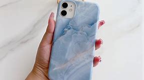 Qokey Compatible for iPhone 11 Case,Cute Marble Case for Girls Women Glossy Pattern Soft Bumper Lightweight Slim Fit TPU Shockproof Phone Cover for iPhone 11 6.1",Grey Blue Marble