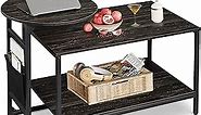 WLIVE Coffee Table, 2 in 1 Design Nesting Coffee Table with Side Pouch for Living Room, Small Round and Rectangular Living Room Table Set, Metal Frame and Wood Desktop,Easy Assembly,Charcoal Black