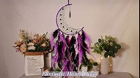 Dremisland Moon Dream Catcher with Fairy Lights-Handmade Colorful Feather Lucky Turquoise Pendant Beads Wall Hanging Ornament for Kids Bedroom Home Decoration ,Art Craft Gift. (Blue&White)
