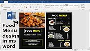 Food Menu design using ms word | Ready to Print | How to make Restaurant Menu Card Design ms word