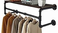GREENSTELL Clothes Rack with Top Shelf, 41in Industrial Pipe Wall Mounted Garment Rack, Space-Saving Display Hanging Clothes Rack, Heavy Duty Detachable Multi-Purpose Hanging Rod for Closet Storage