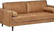 Amazon Brand – Rivet Aiden Mid-Century Modern Tufted Leather Loveseat Sofa, 74"W, Cognac Leather
