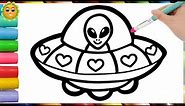 Cute Alien Drawing,Painting and Coloring for Kids & Toddlers . Drawing and Coloring alien For Kids